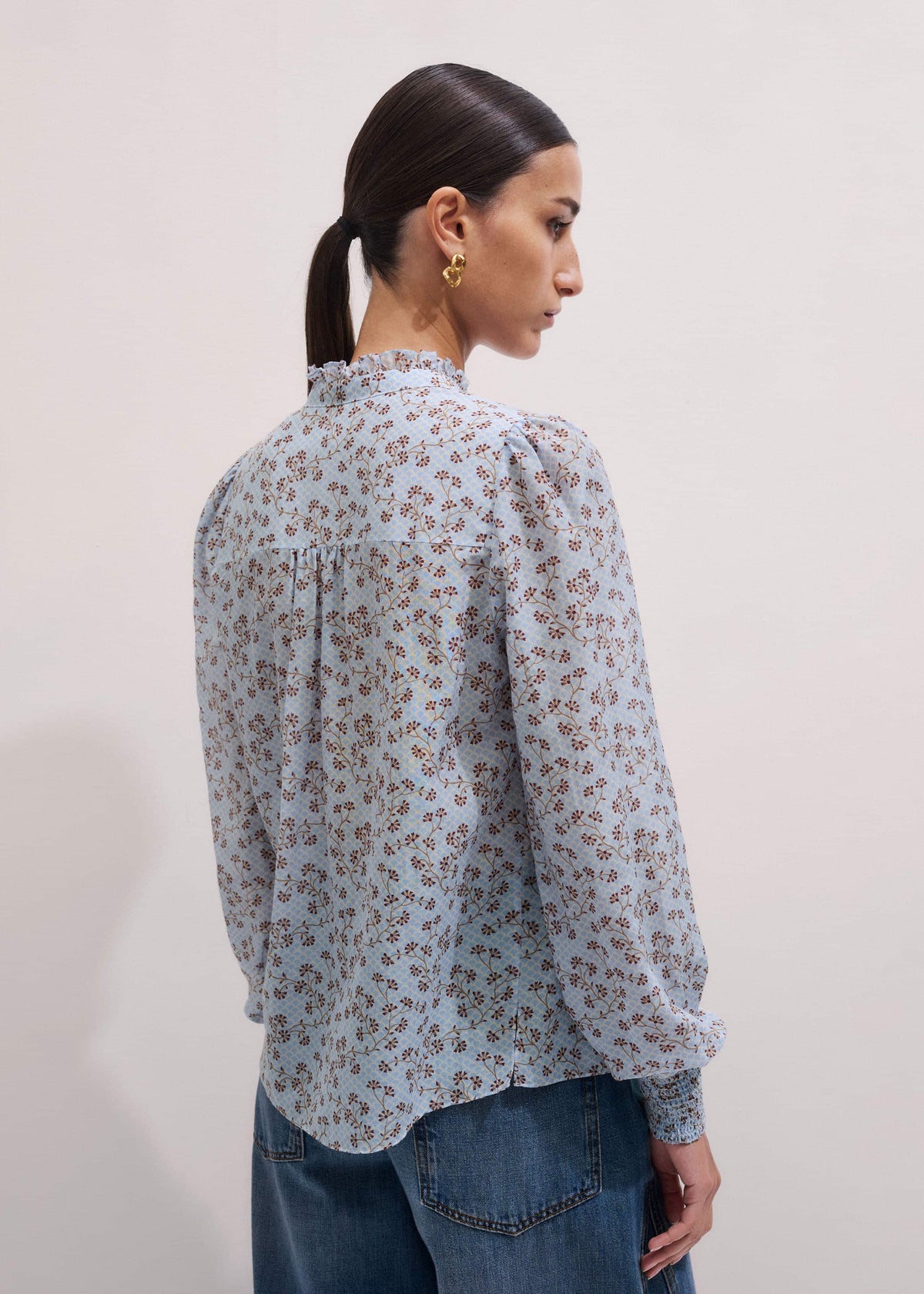 Blue Scallop Daisy Print Trim Detail Blouse + Tie | ME+EM