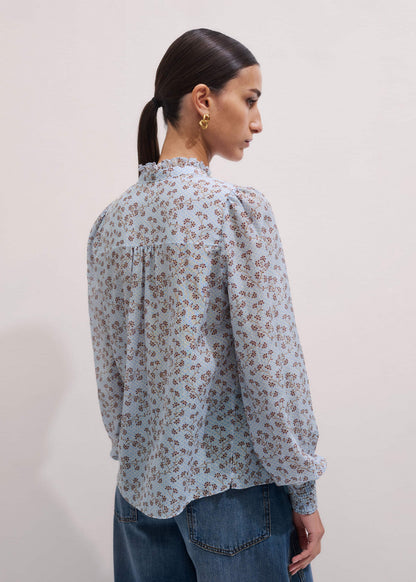 Blue Scallop Daisy Print Trim Detail Blouse + Tie | ME+EM