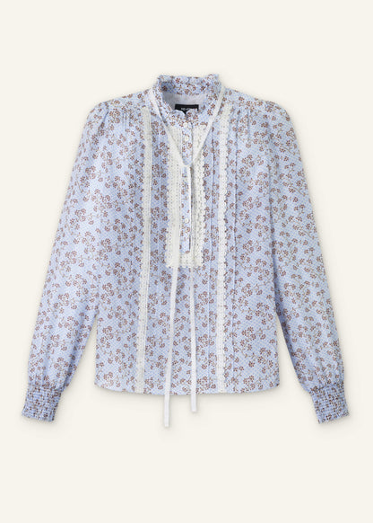 Blue Scallop Daisy Print Trim Detail Blouse + Tie | ME+EM