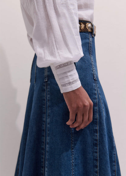 White Delicate Pintucked High-Neck Top | ME+EM