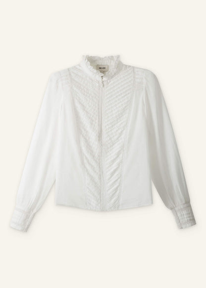 White Delicate Pintucked High-Neck Top | ME+EM