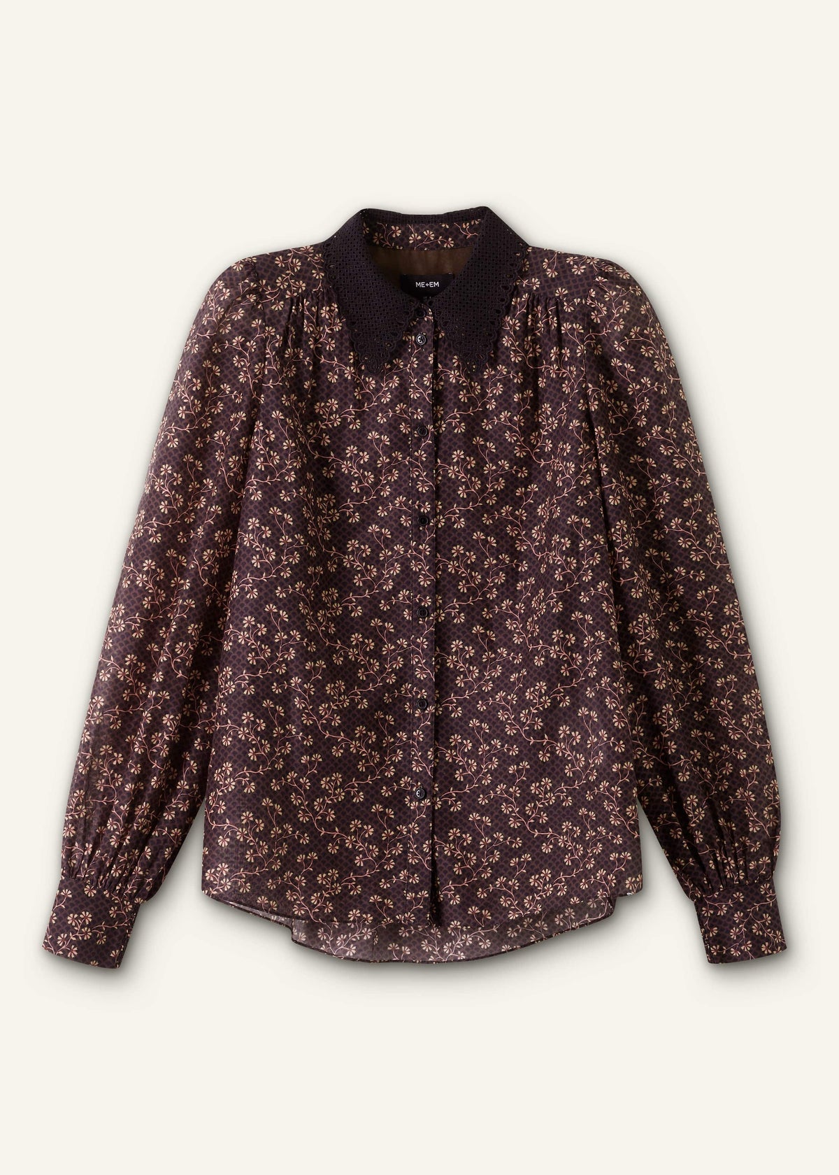 Black Scallop Daisy Print Feature Collar Blouse | ME+EM