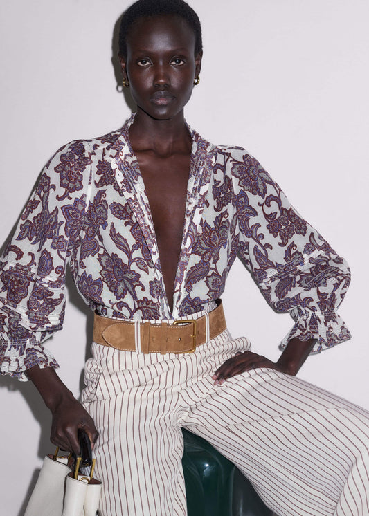 Cream Floral Print Blouse | ME+EM