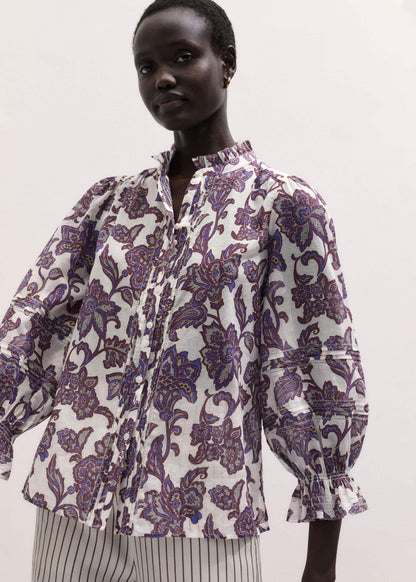 Cream Floral Print Blouse | ME+EM