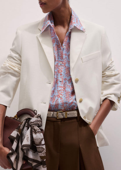 Blue Silk Cotton Gilded Paisley Print Straight Blouse | ME+EM