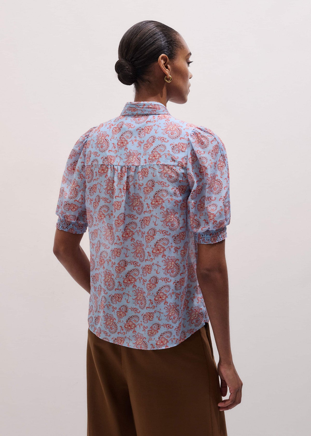 Blue Silk Cotton Gilded Paisley Print Straight Blouse | ME+EM
