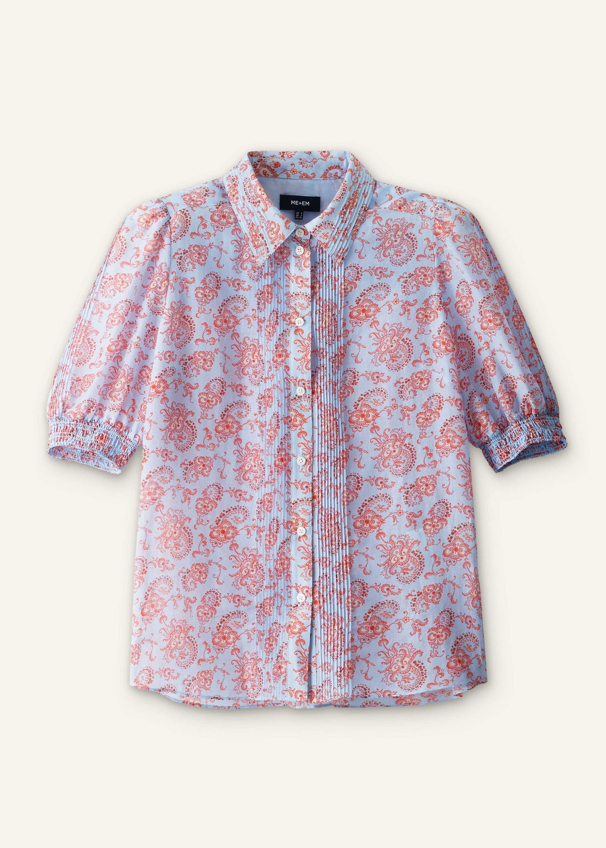 Blue Silk Cotton Gilded Paisley Print Straight Blouse | ME+EM
