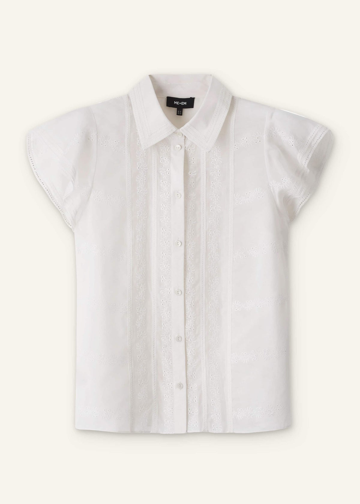 Cream Silk Cotton Embroidery Collar Swing Blouse | ME+EM