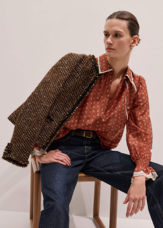 Orange Spaced Paisley Motif Print Blouse | ME+EM
