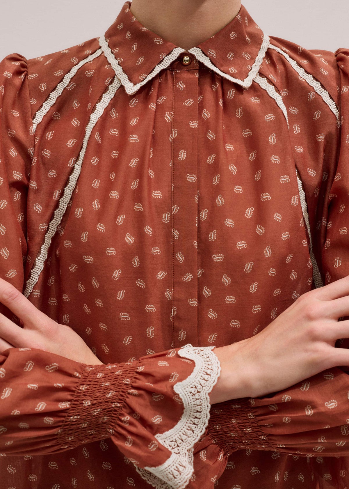 Orange Spaced Paisley Motif Print Blouse | ME+EM