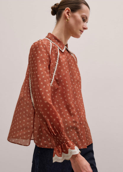 Orange Spaced Paisley Motif Print Blouse | ME+EM