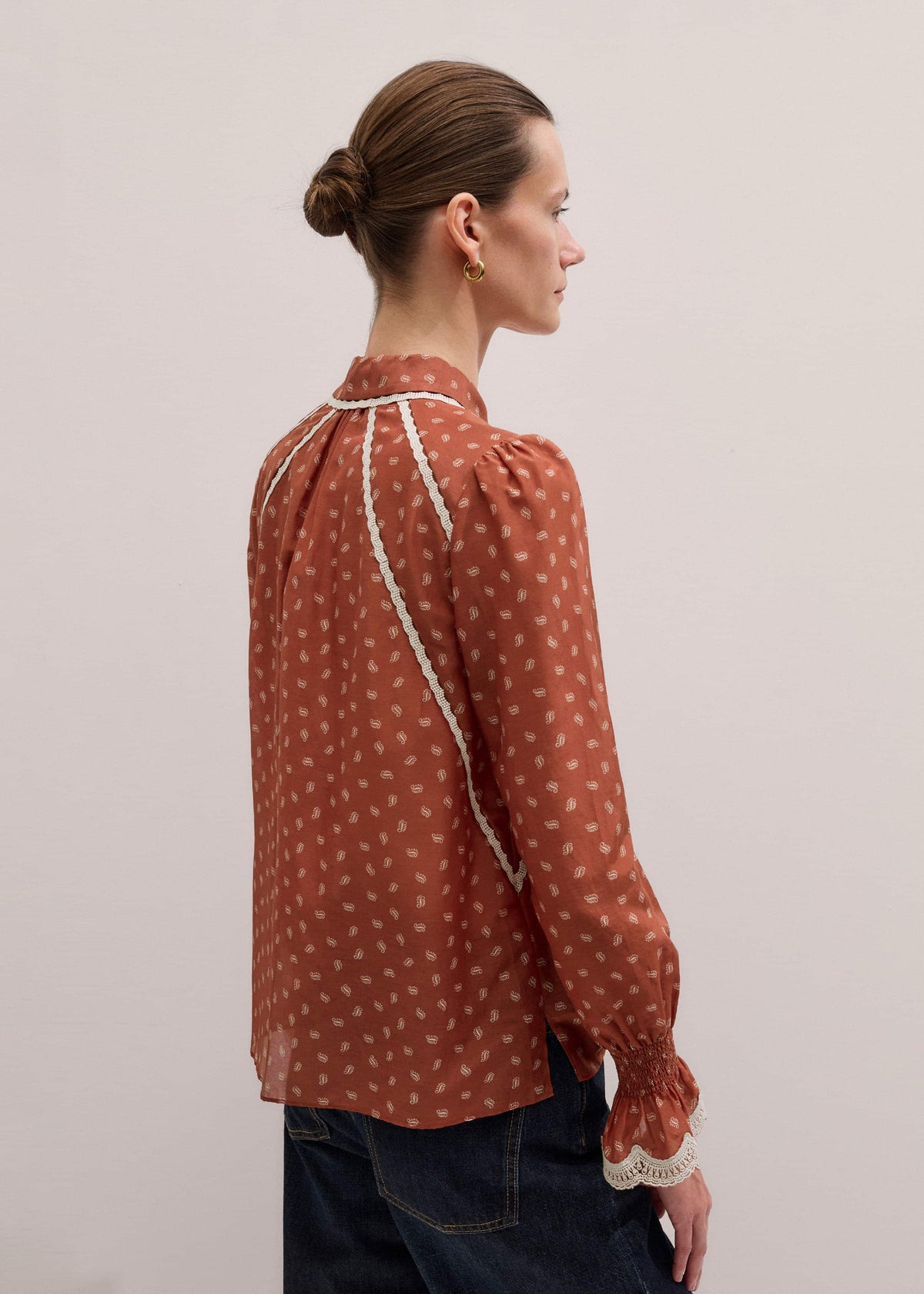 Orange Spaced Paisley Motif Print Blouse | ME+EM
