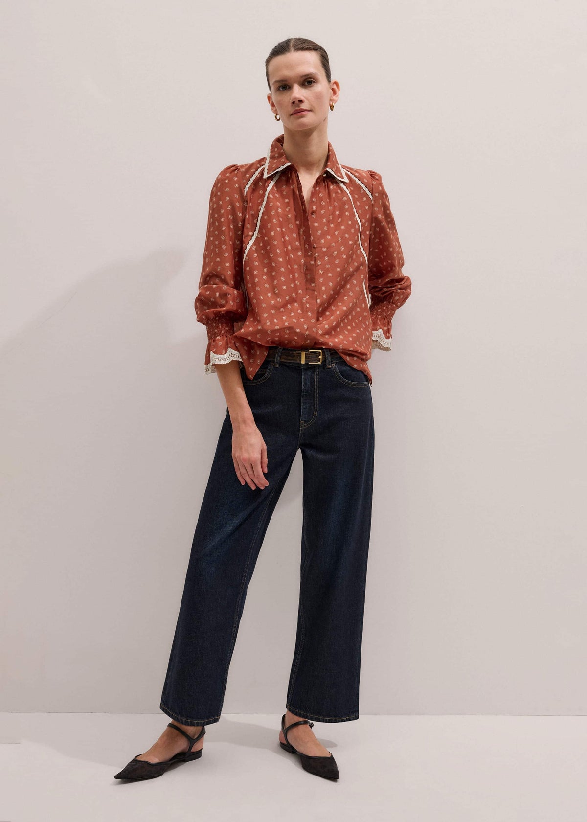 Orange Spaced Paisley Motif Print Blouse | ME+EM