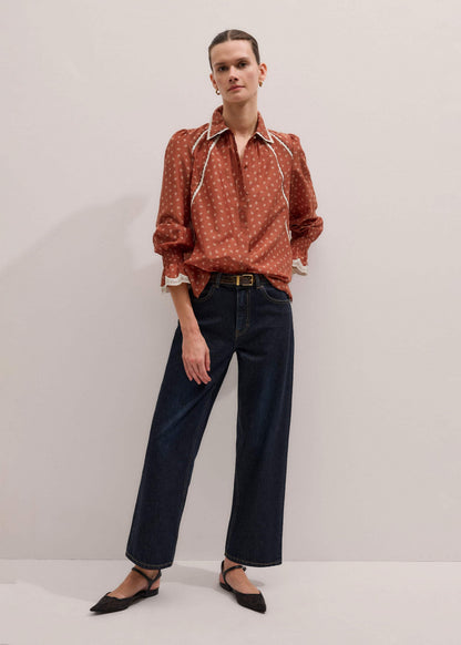 Orange Spaced Paisley Motif Print Blouse | ME+EM