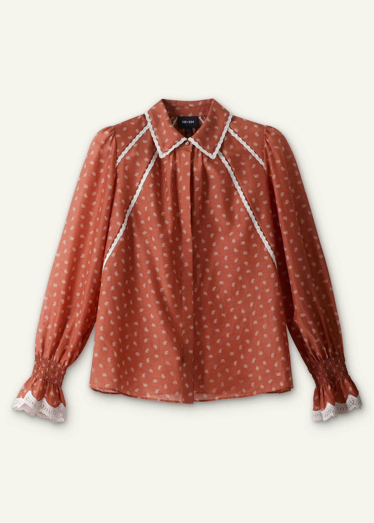 Orange Spaced Paisley Motif Print Blouse | ME+EM