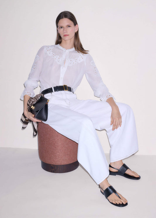 White Floral Embroidery Blouse | ME+EM