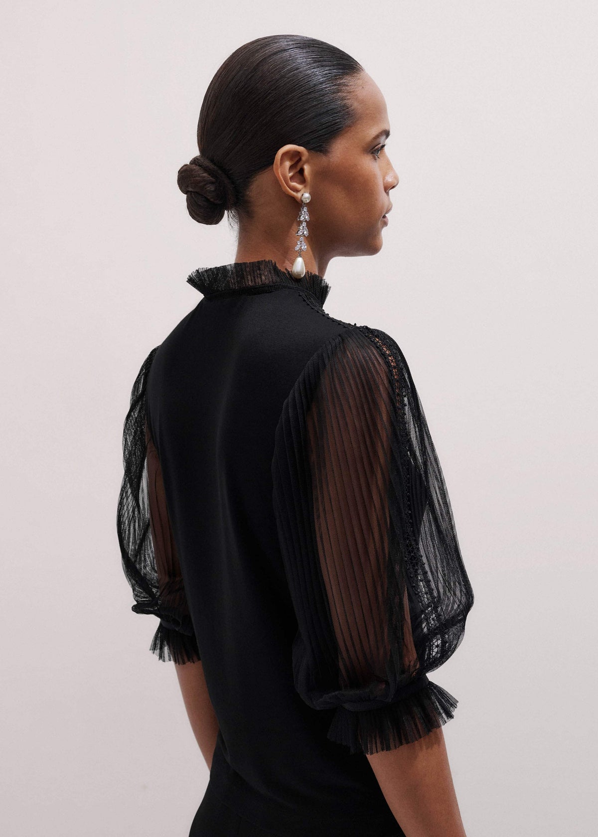 Black Lace Insert Tulle Layering Blouse | ME+EM
