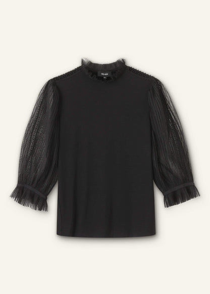 Black Lace Insert Tulle Layering Blouse | ME+EM