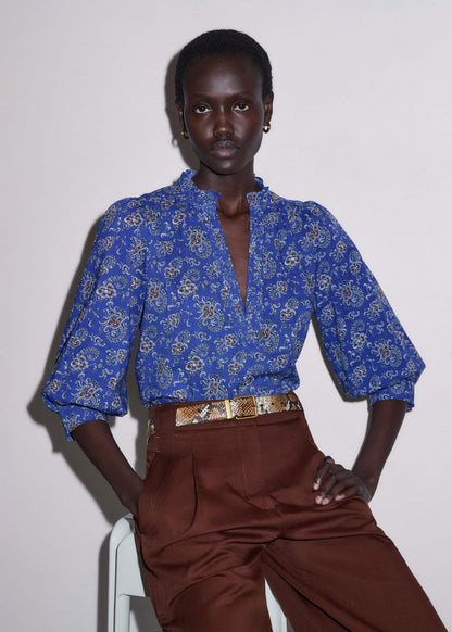Blue Paisley Print Straight Blouse | ME+EM