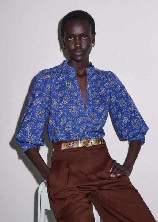 Blue Paisley Print Straight Blouse | ME+EM