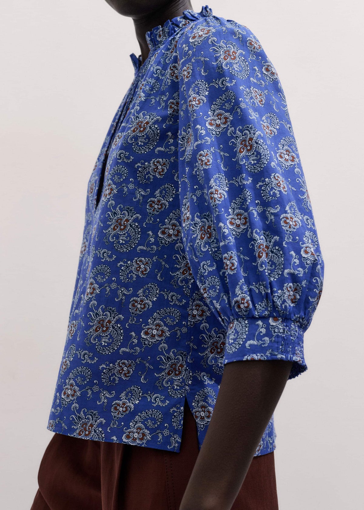 Blue Paisley Print Straight Blouse | ME+EM