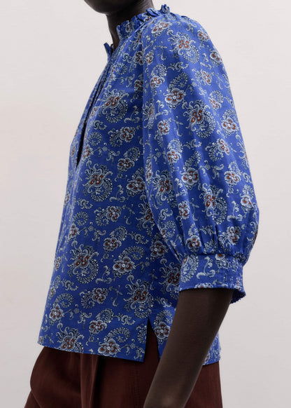 Blue Paisley Print Straight Blouse | ME+EM