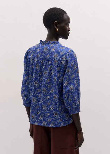 Blue Paisley Print Straight Blouse | ME+EM