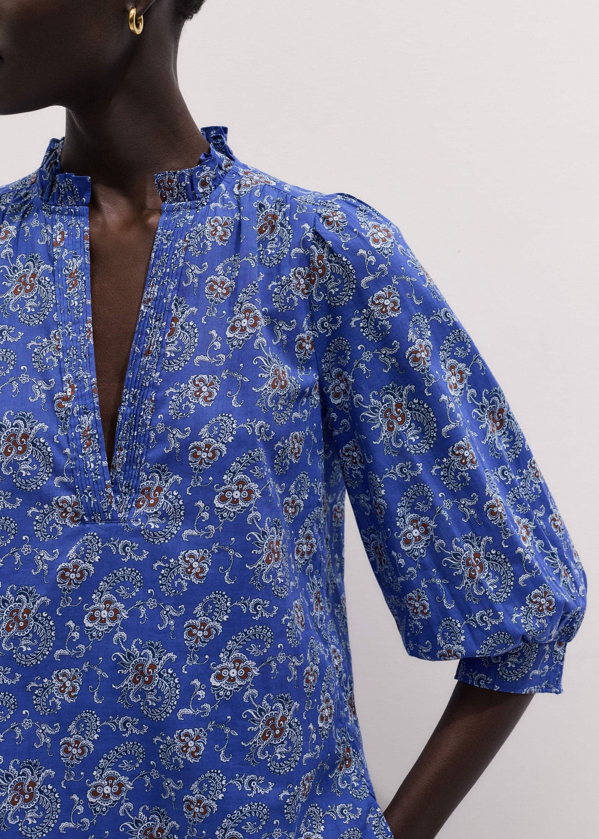 Blue Paisley Print Straight Blouse | ME+EM