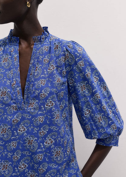 Blue Paisley Print Straight Blouse | ME+EM