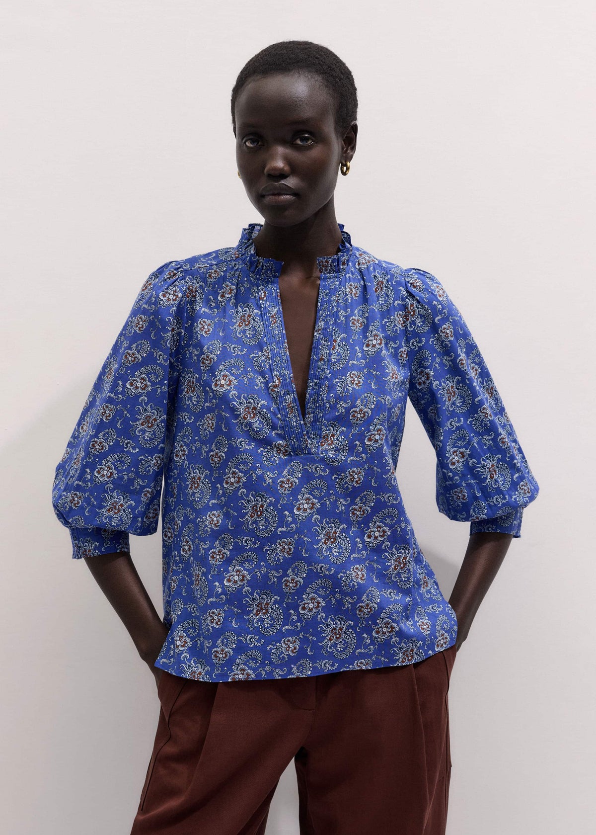 Blue Paisley Print Straight Blouse | ME+EM