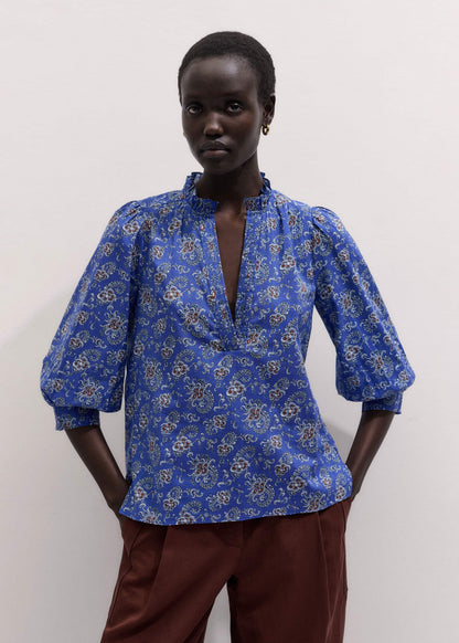 Blue Paisley Print Straight Blouse | ME+EM