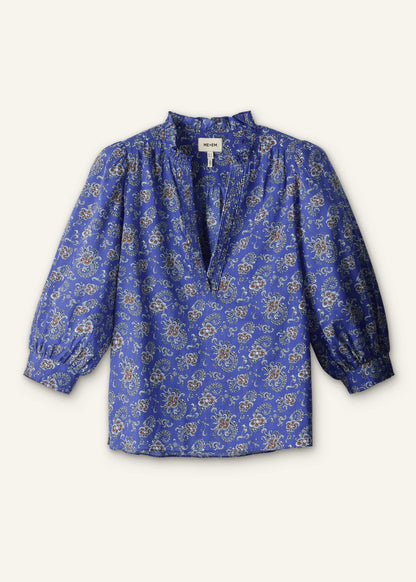 Blue Paisley Print Straight Blouse | ME+EM