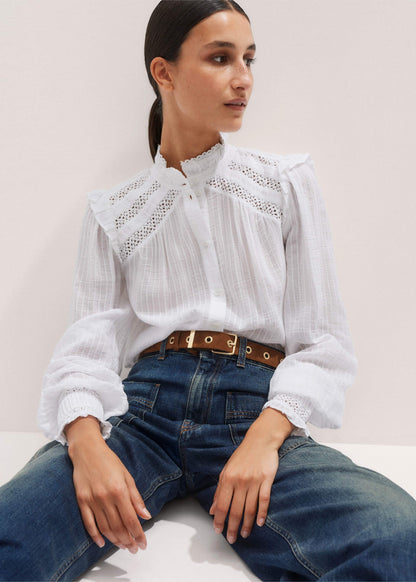 White Cotton + Lace Trim Blouse | ME+EM