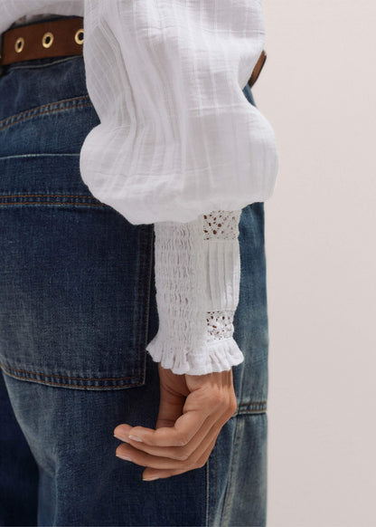 White Cotton + Lace Trim Blouse | ME+EM