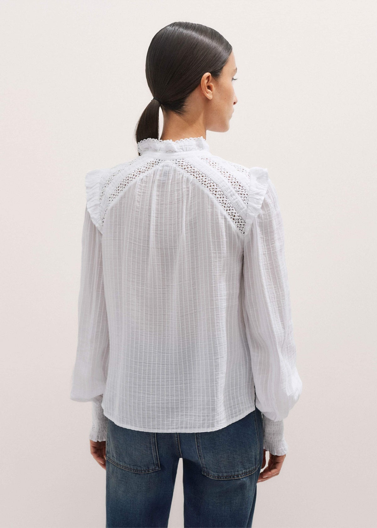 White Cotton + Lace Trim Blouse | ME+EM