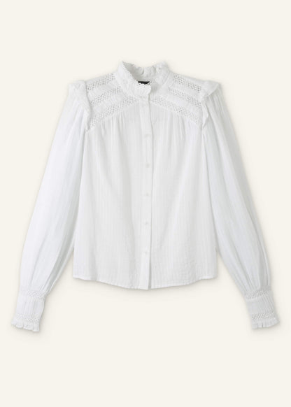 White Cotton + Lace Trim Blouse | ME+EM