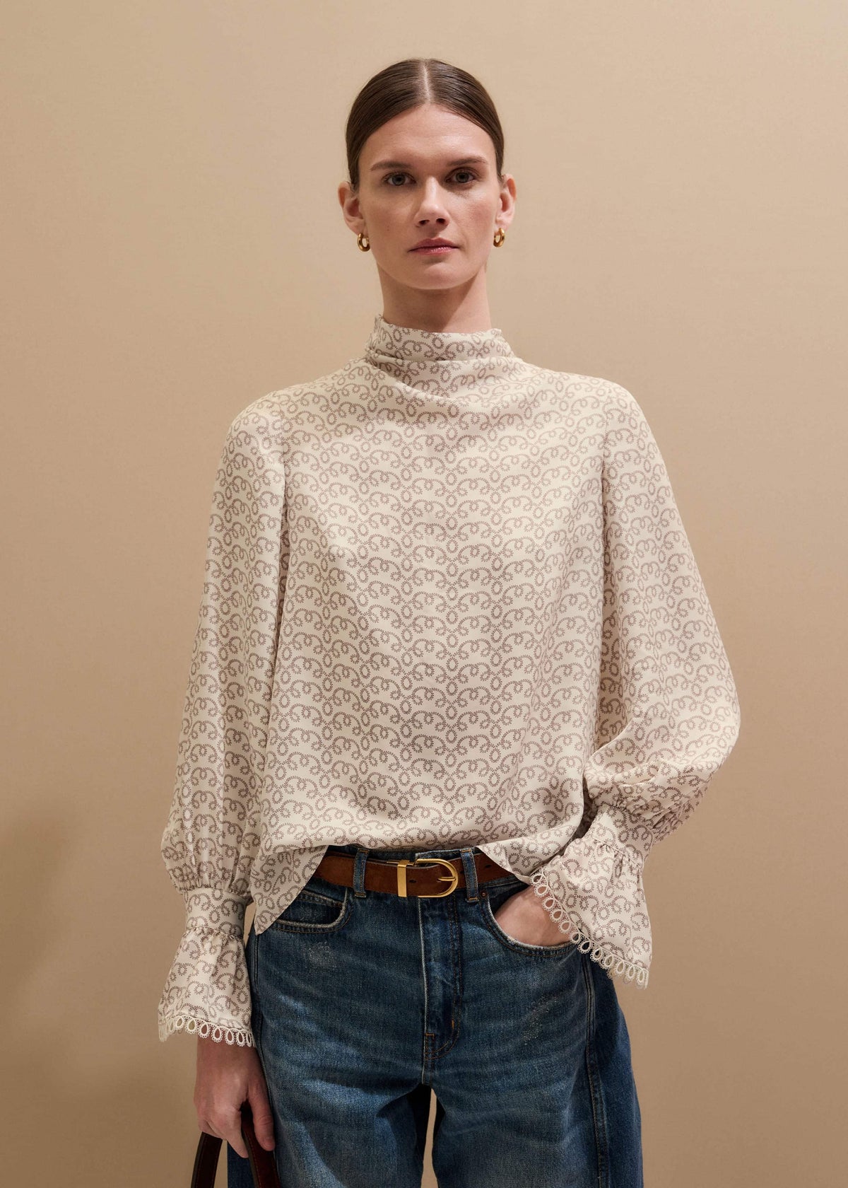 Cream Silk Delicate Cowl Neck Blouse | ME+EM