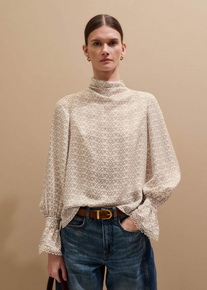 Cream Silk Delicate Cowl Neck Blouse | ME+EM