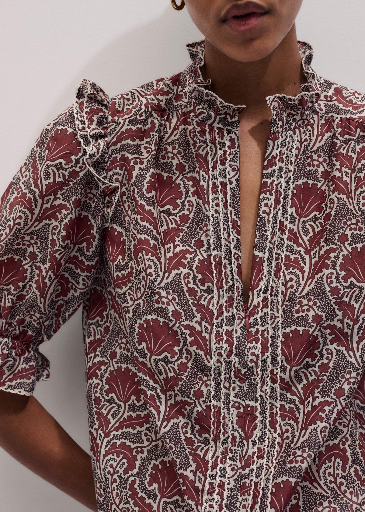 Brown Silk Cotton Rising Wildflower Print Blouse | ME+EM