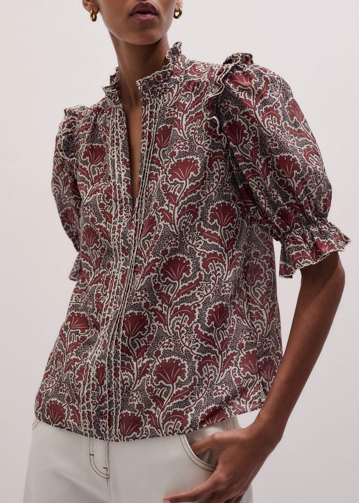 Brown Silk Cotton Rising Wildflower Print Blouse | ME+EM