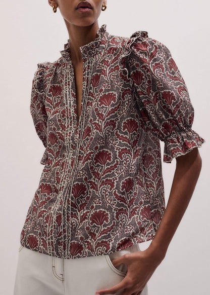 Brown Silk Cotton Rising Wildflower Print Blouse | ME+EM