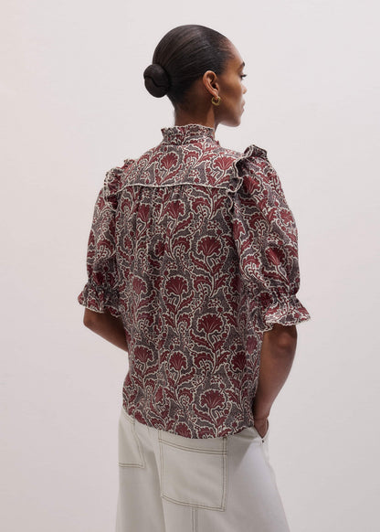 Brown Silk Cotton Rising Wildflower Print Blouse | ME+EM