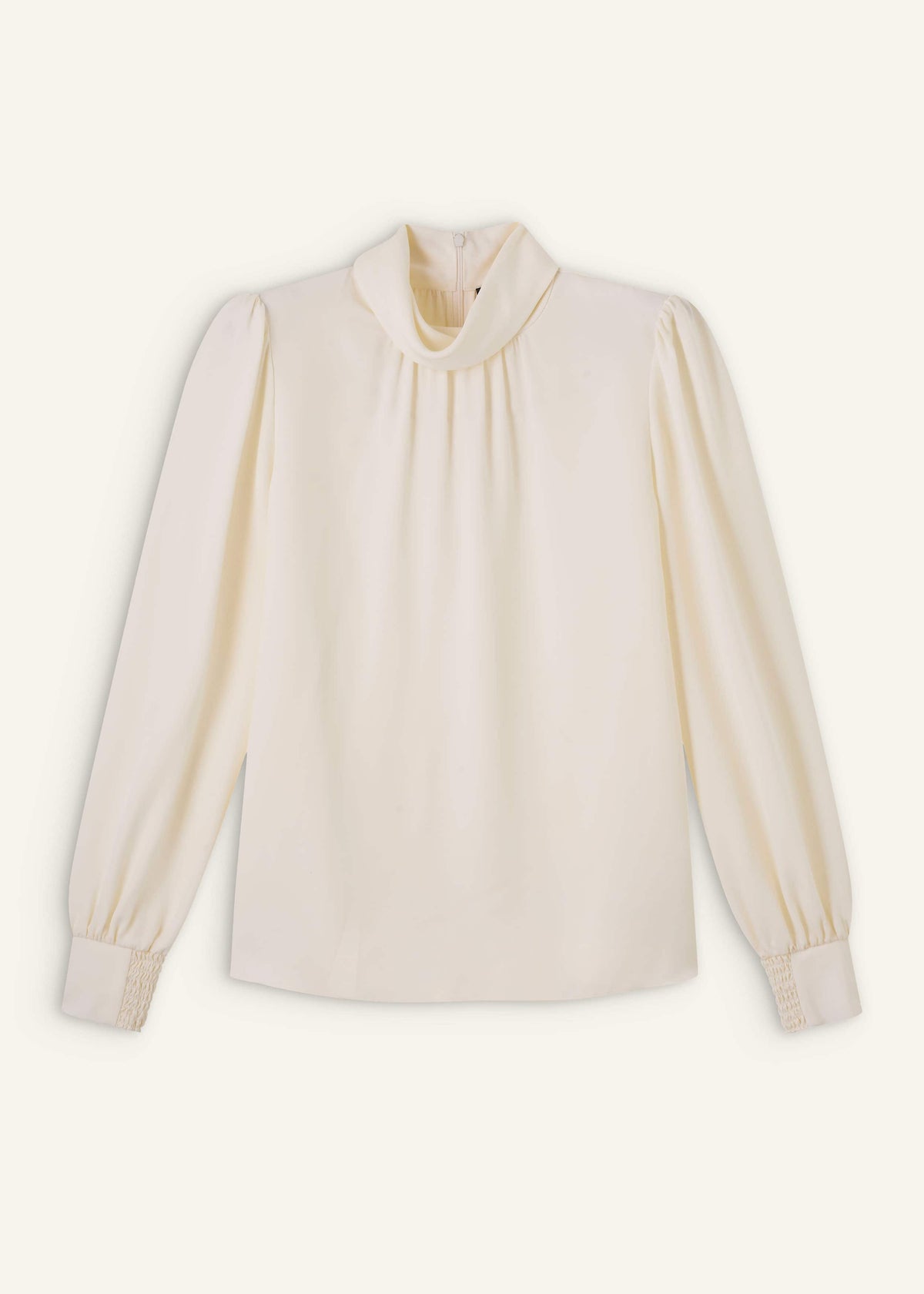 Cream Silk High Neck Slim Cut Blouse | ME+EM