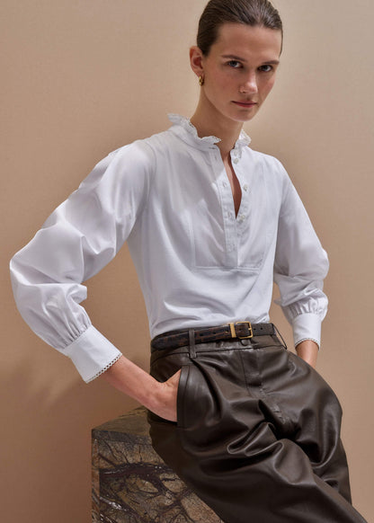 White Frill Neck Layering Blouse | ME+EM