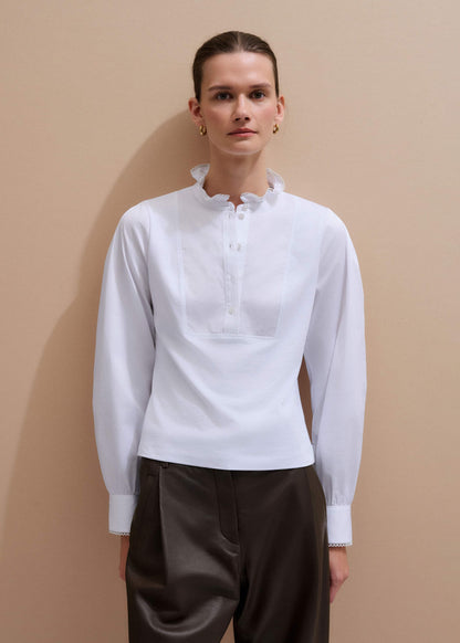 White Frill Neck Layering Blouse | ME+EM