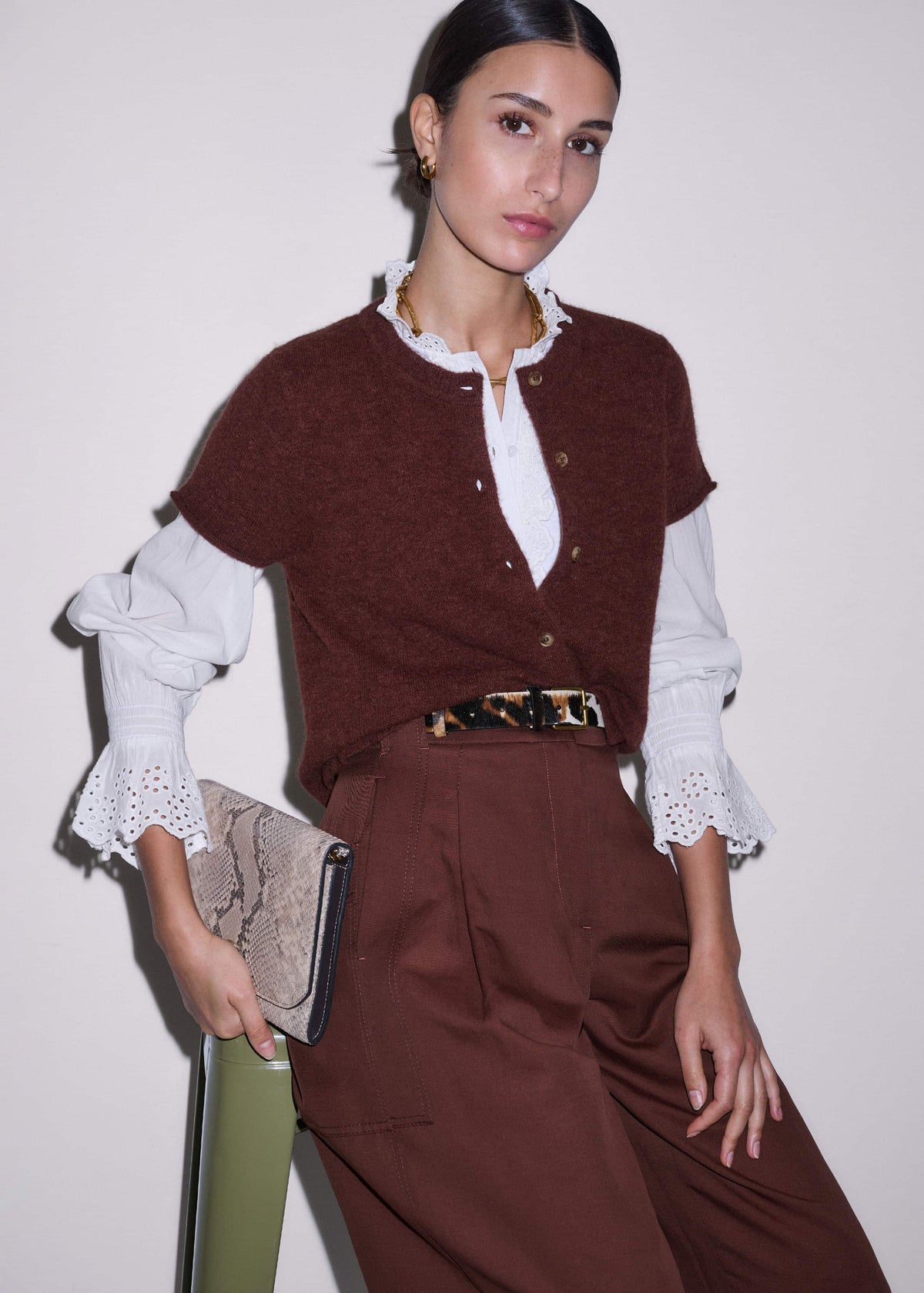 White Cotton Voile Broderie Layering Blouse | ME+EM