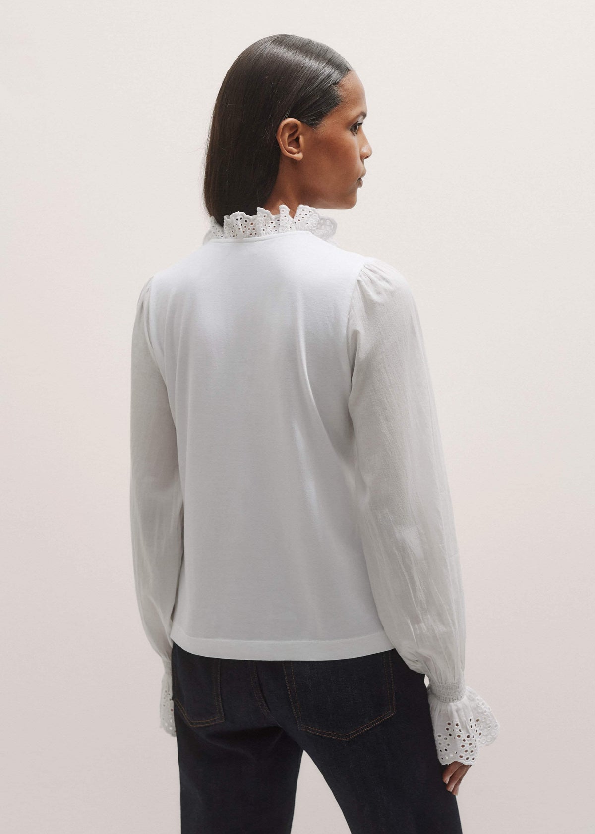 White Cotton Voile Broderie Layering Blouse | ME+EM