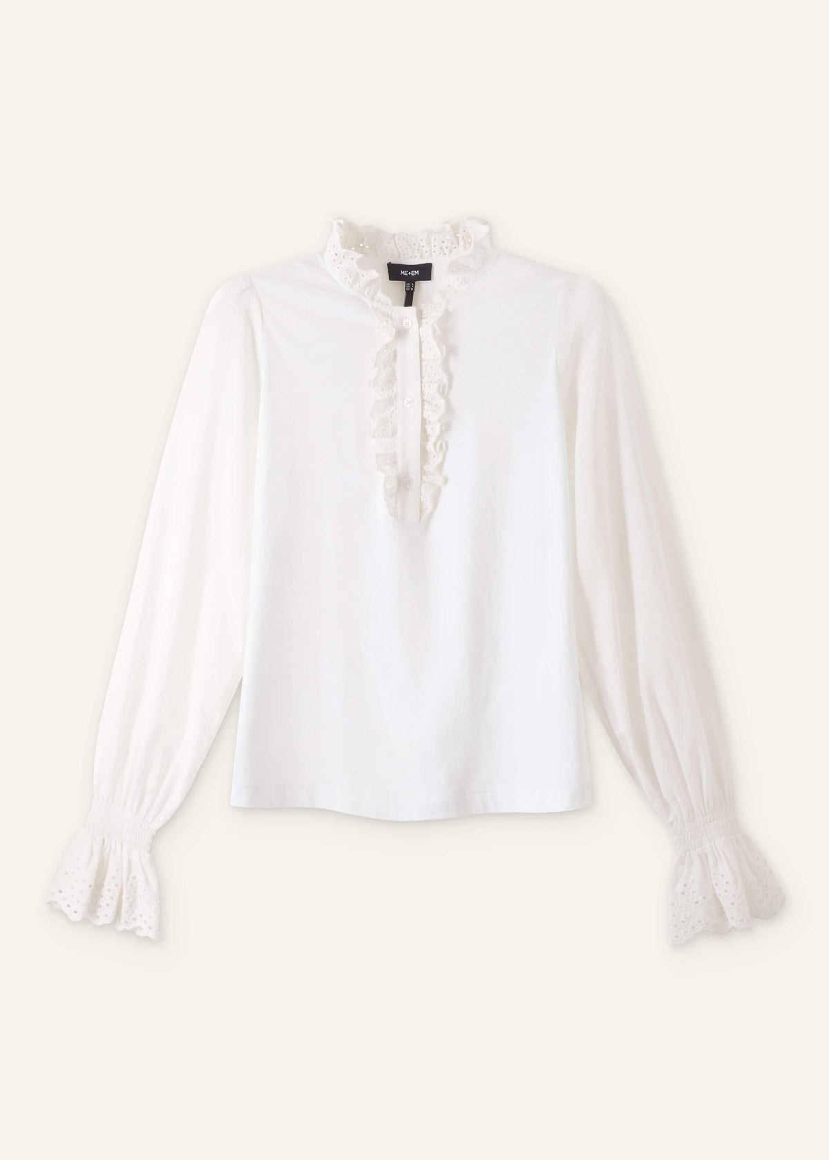 White Cotton Voile Broderie Layering Blouse | ME+EM