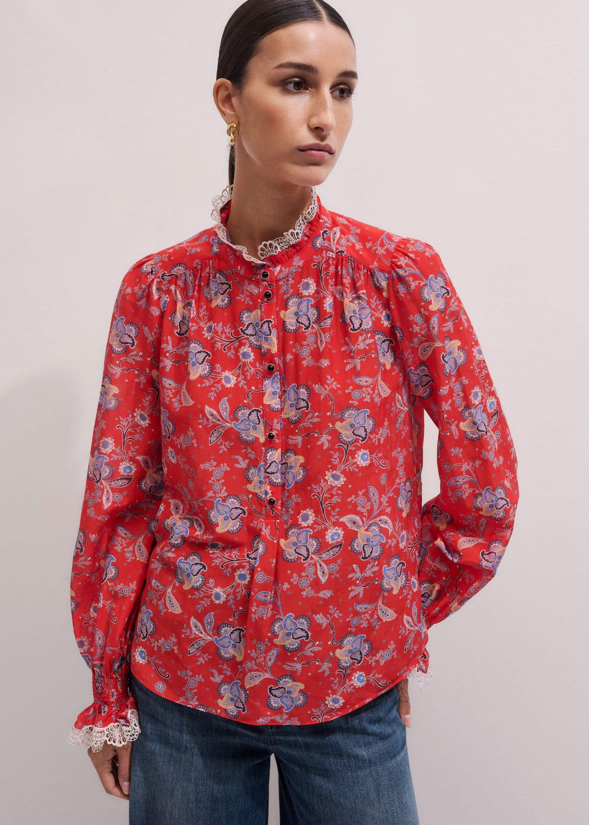 Orange Ornate Floral Paisley Print Blouse | ME+EM