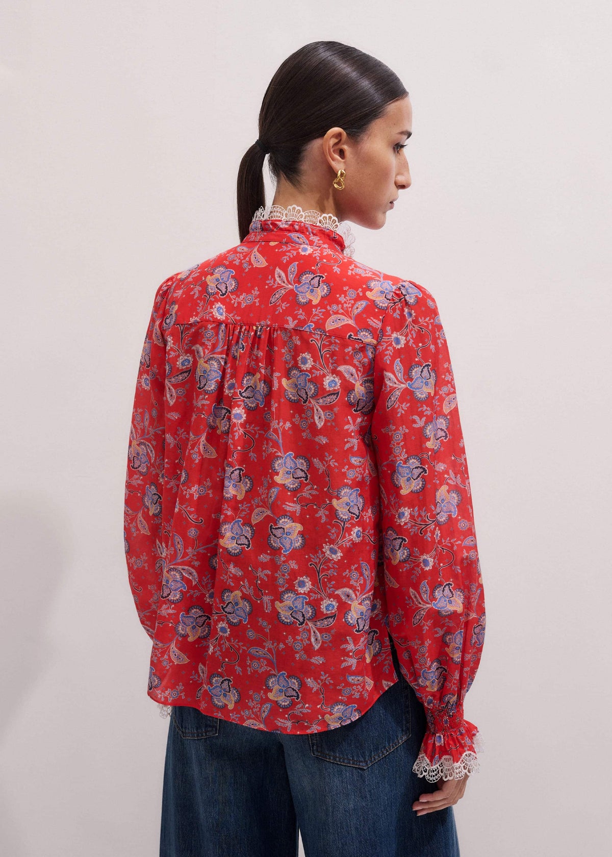 Orange Ornate Floral Paisley Print Blouse | ME+EM